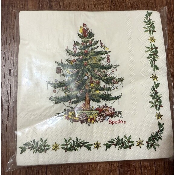 Spode Christmas Tree Appetizer Plate With Knife And Napkins New In Box 9” - Picture 12 of 13